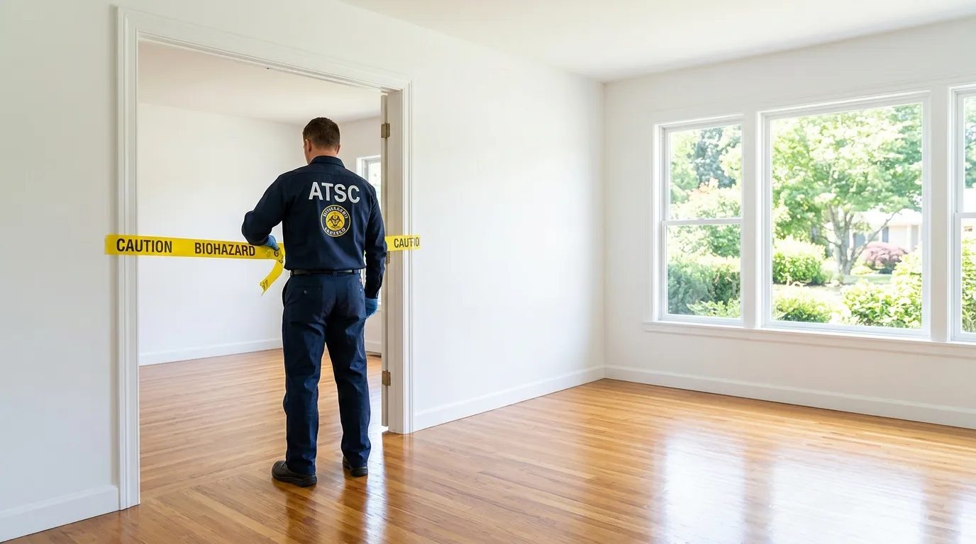 Certified biohazard cleanup crew performing Trauma Scene Cleanup in Ewing